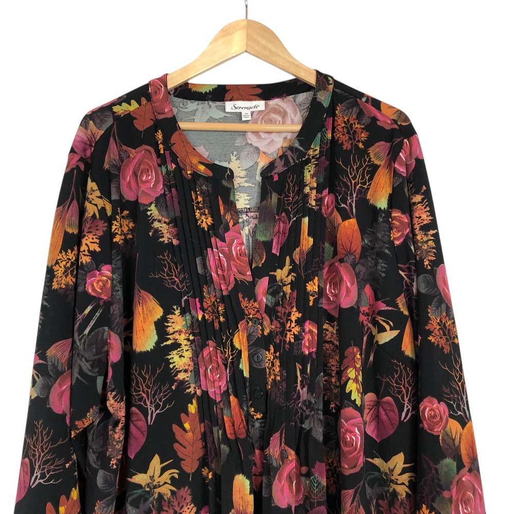 Serengeti Multicolor Floral Print Tunic Top Size 3X Button Front Boho Office - Picture 8 of 14